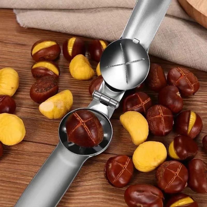 Stainless Steel Quick Chestnut Opener Quick Clip Walnut Pliers Cutter Opener Nut Cracker Sheller Kitchen Tools 2 In1 Nut Cracker