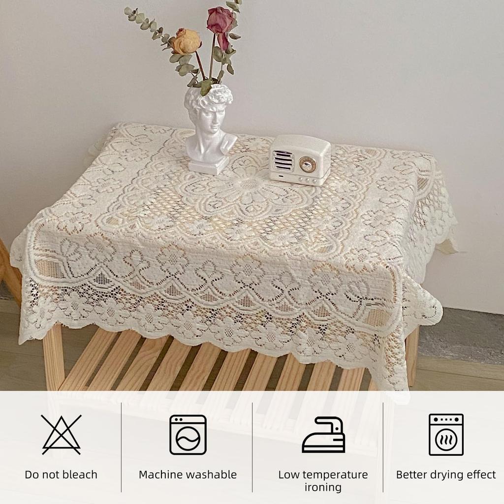 Square Lace Tablecloth White Flower retro European Embroidered Dinning table linen Cover wedding party garden home decoration
