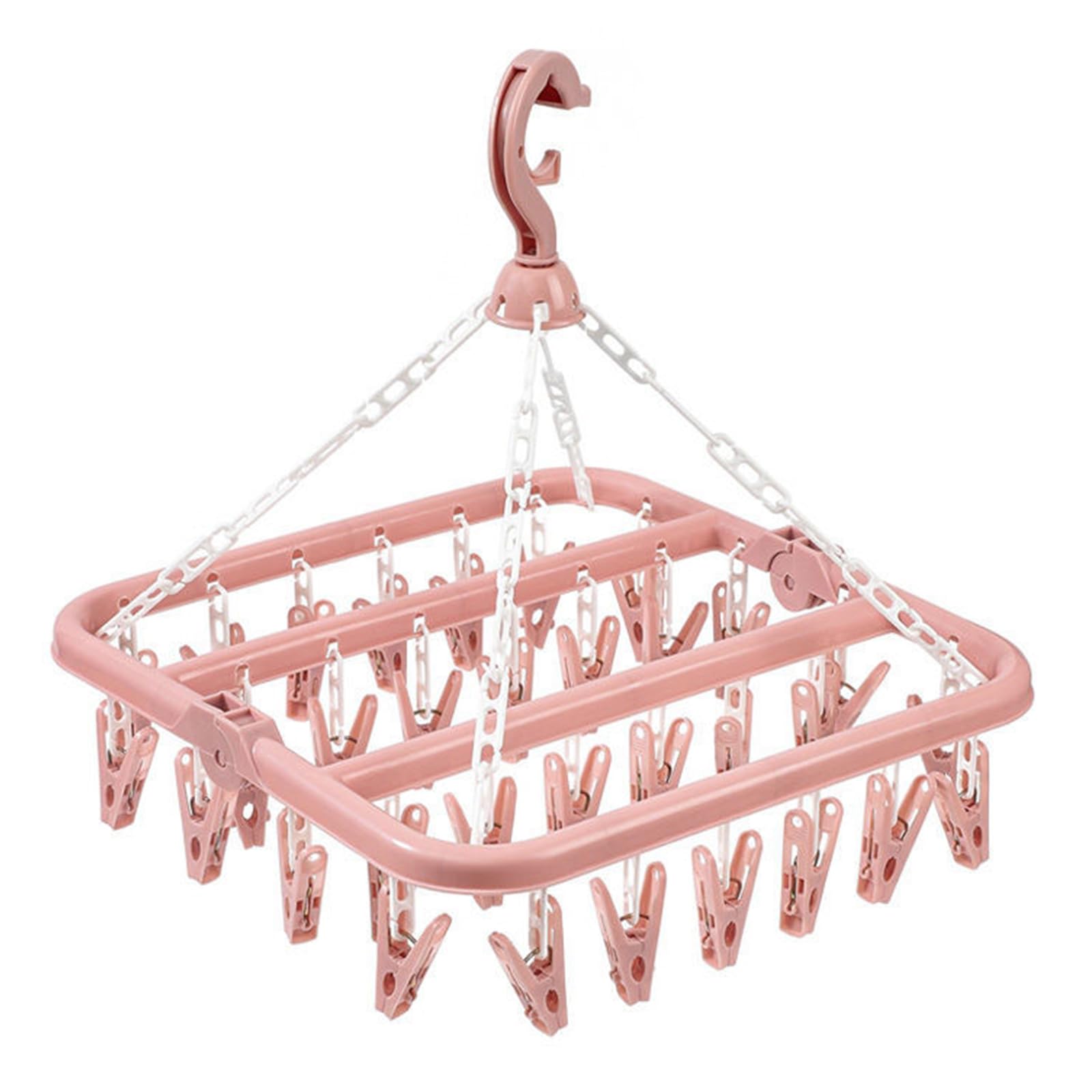 

Foldable Drip Hanger with 32 Clips Plastic Hanging Drying Rack for Clothes Underwear Socks рожевий