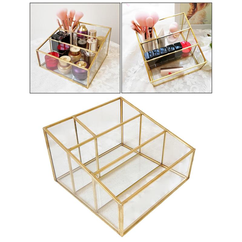 Makeup Organizer Glass Brush Holder Cosmetics for Bathroom Storage Decoration Jewelry Box Makeup Cosmetics Box 4 Meshes Sink Wardrobe | Storage Boxes