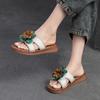 Summer New Arrival Genuine Leather Flower Embellished Flat Sandals for Women Retro Style Comfortable Outdoor Slippers