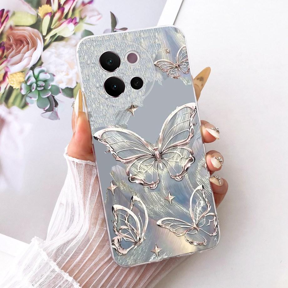 For Vivo V40 Lite 5G Global V40e V40 Pro Phone Case Clear Soft TPU Clear Back Cover Cool Cartoon Luxury Butterfly Flower Funda