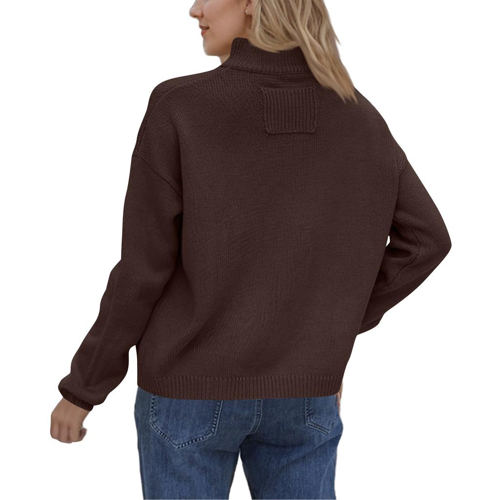 Women's Solid Color Round Neck Bat-Sleeve Knitted Cardigan Button Sweater