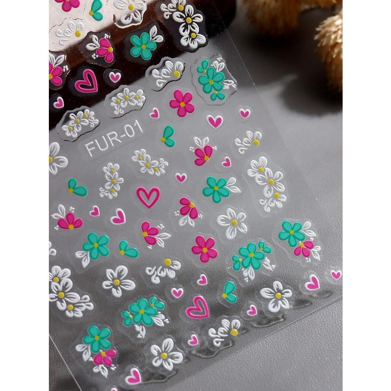 1pcs Colorful 3D Floral Nail Art Sticker Self-Adhesive Flower Decals For DIY Manicure, Home Or Salon Decoration, For Women Girls Nail Art Supplies