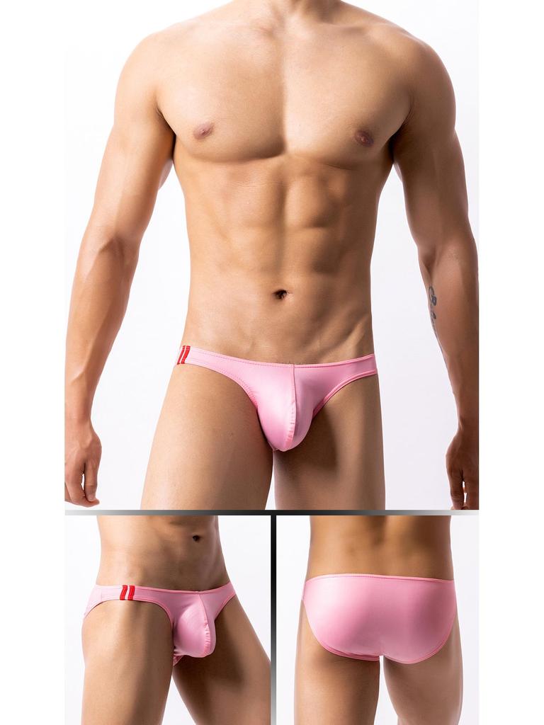 Cuecas Masculinas de Cintura Média-Baixa com Aparência de Seda e Couro para Performance em Boate (Estilo E-034)