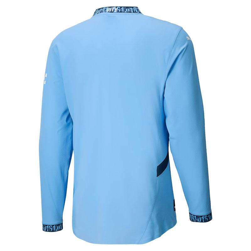 Puma Manchester City 2024/25 Potisk písmen Posádkový výstřih Dlouhý rukáv Fotbalový dres Unisex Topy Modrá 775183-01