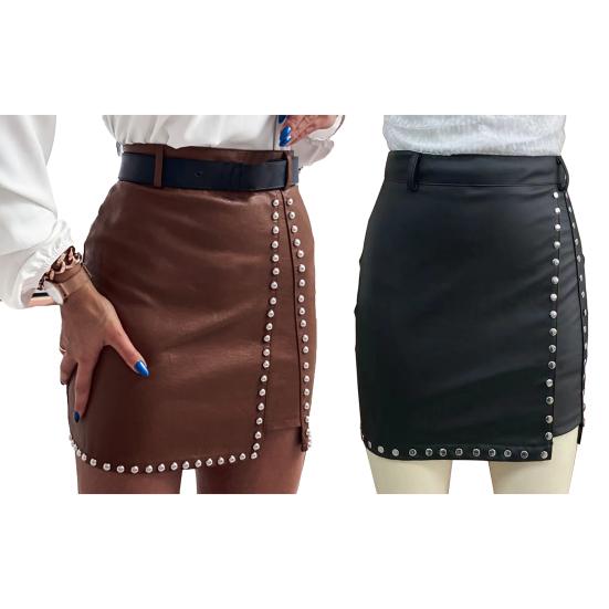 Spódnica damska Jednolity kolor Dekoracja nitów Wysoka talia Szybkoschnąca krótka spódniczka na imprezy