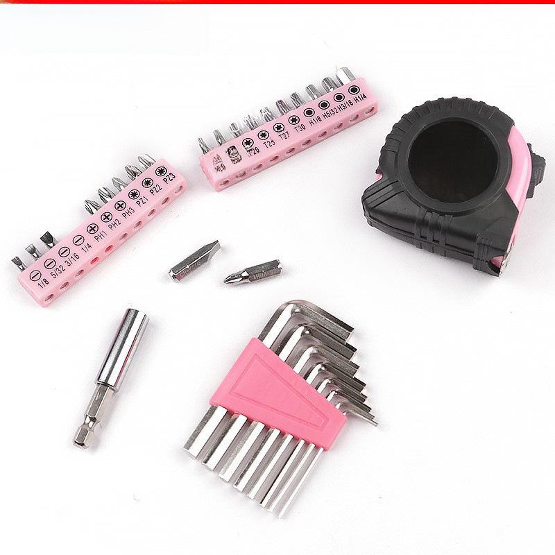 39-Piece Pink Ladies Tool Set with Full Set of Carbon Steel Tools In Colorful Blow Molded Box