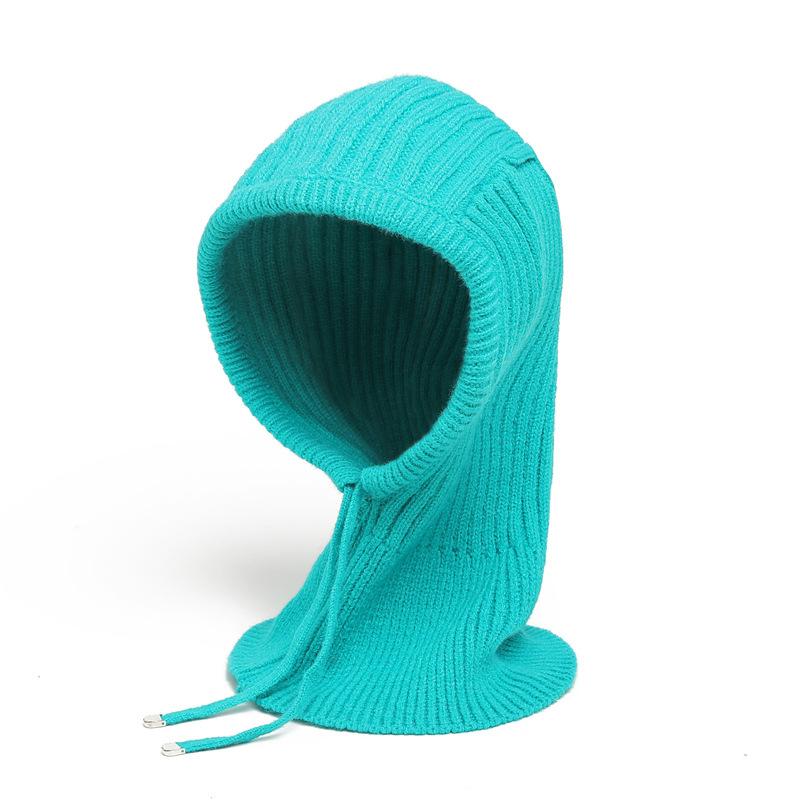 Winter Scarf And Hat Integrated For Outdoor Cycling, Warm Knit Scarf, Woolen Hat, Ear Protection, Solid Color Scarf, Drawstring