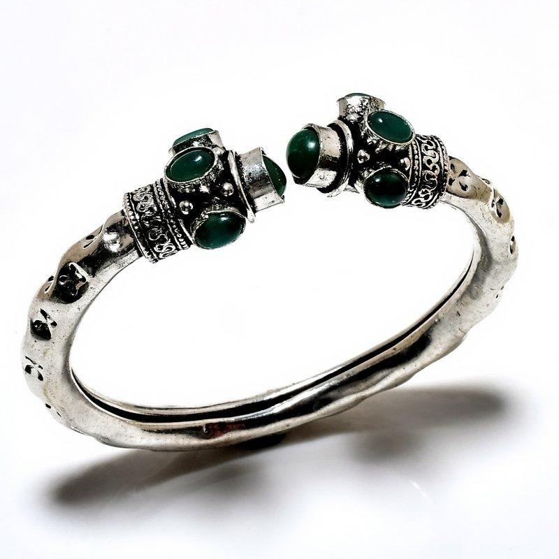 

Зеленый оникс, драгоценный камень 925, посеребренный браслет-манжета ручной работы