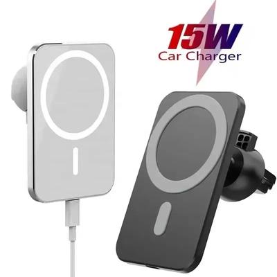 Suporte Magnético para Carro Carregador 15W Sem Fio Magsafe Suporte para Telefone para IPhone Carregamento Rápido Acessório para Carro Suporte para Telefone Carregador Automático