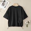 ZANZEA Women Casual Round Neck Summer Short Sleeve Blouse