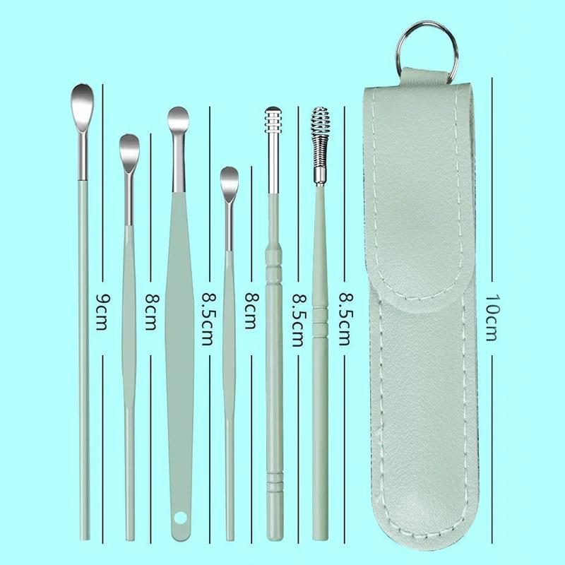 6pcs/set Stainless Steel Earpick Ear Cleaner Spoon Ear Pick Ear Wax Removal Tool Kit Ear Spoon Care for Baby Adults 6PCS Ear Care Set