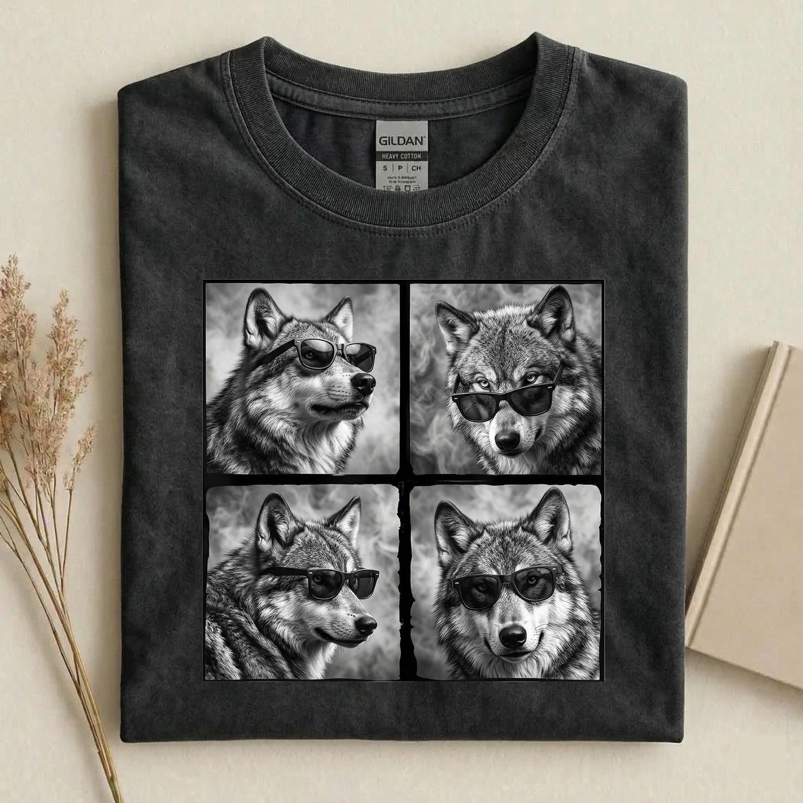 Funny Wolf Sunglasses Shirt, Cool Wolf Graphic Tee, Black and White Wolf T-Shirt, Animal Lover Gift, Trendy Wildlife Shirt XL
