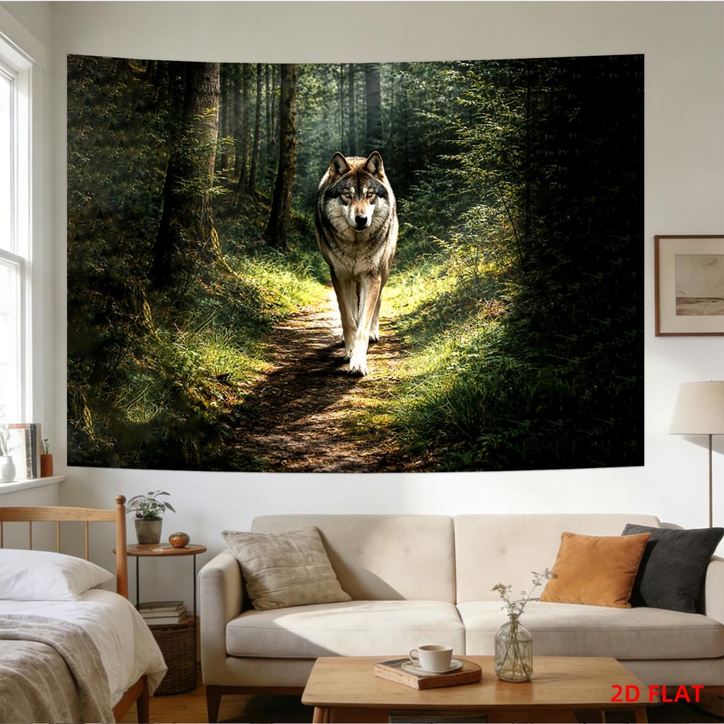1Pc Wolf Forest Woodland Tapestry Wall Hanging, Decorative Fabric Poster for Bedroom, Living Room, Dorm & Home Decor