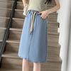 DIMANAF 2025 Plus Size Summer Denim Skirts Women Thin Elastic Casual Fashion A-Line Jeans Skirt High Waist
