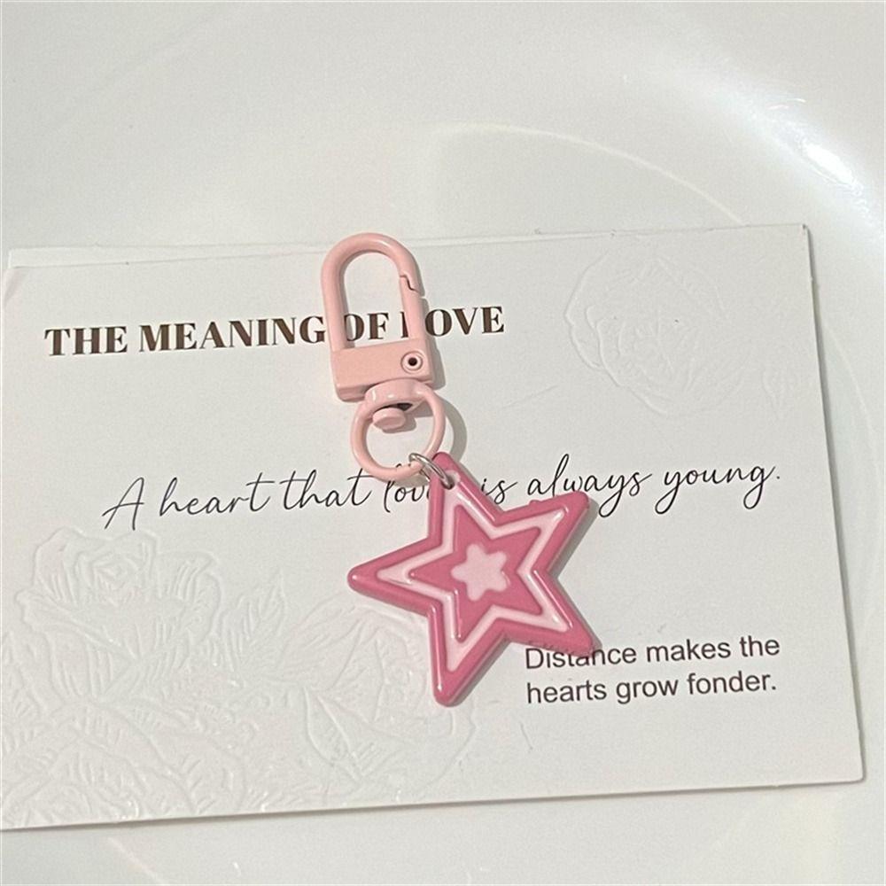 Cool Sweet Y2k Star Key Chains Rose Red Pink Star Keyring Five-Pointed Star Pendant  Car Ornaments