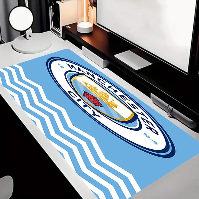 Manchester City Fußballclub Thema Premium Rutschfestes Mauspadd mit Genähten Kanten, Strapazierfähiges Gummi-Material, für Schreibtisch & Gaming Tolle Geschenke