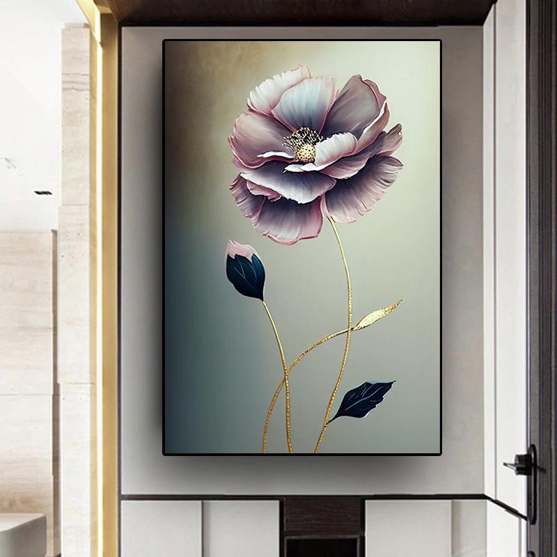 Abstrakt Oljemålning av Blommor och Blad Tryckt på Duk Vita Blommor Affischer Blommiga Tryck för Vardagsrum Veranda Väggdekoration