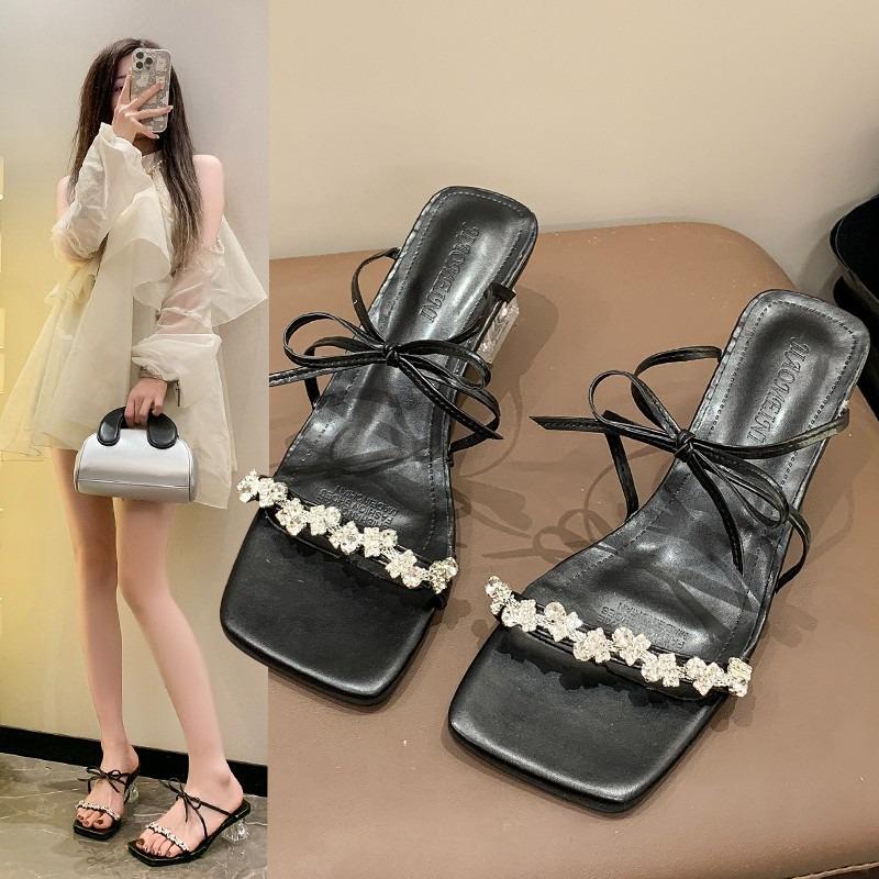 Talons Hauts Chaussures Nouveau Style Sandales à Une Bride Escarpins à Bout Carré à Talons Épais