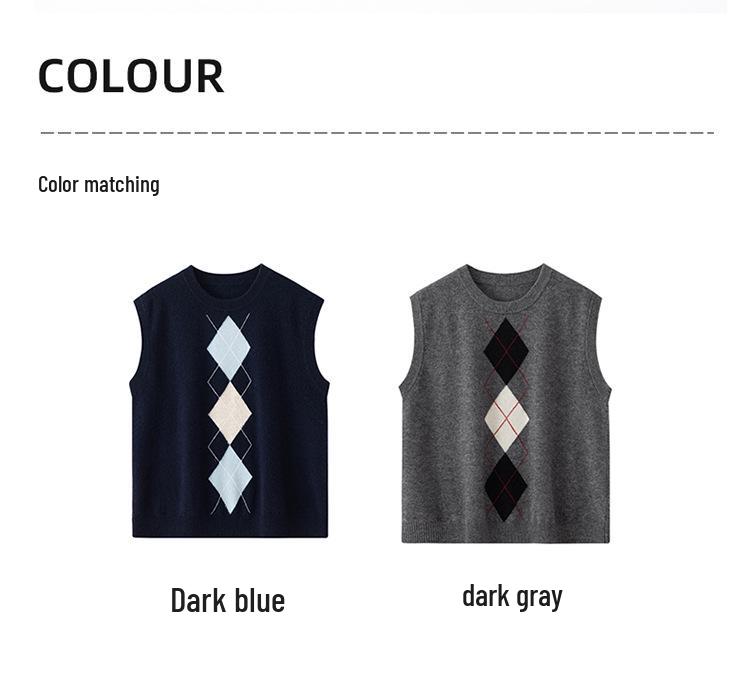 Retro British Diamond Pattern Sleeveless Cashmere Vest