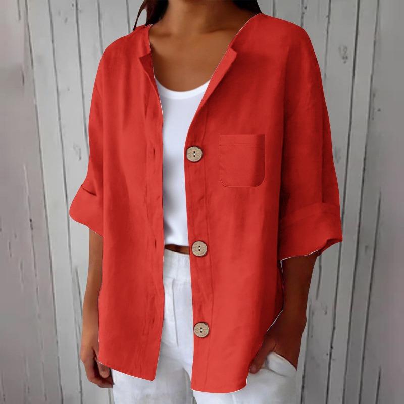 Women S Vintage Loose Fit 3 4 Sleeve Cardigan Shirt Casual Top