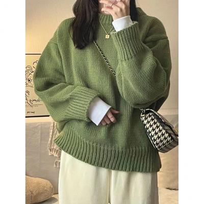 Women's Loose Casual Retro Round Neck Pullover Sweater Thickened Fall and Winter Knitted Tops Jacket