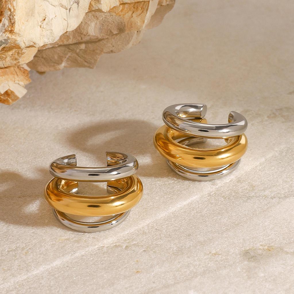 Youthway Stainless Steel Gold And Color Geometric C-Shaped Ear Clip For Unisex Anti Allergic Trendy Charm Jewelry Party