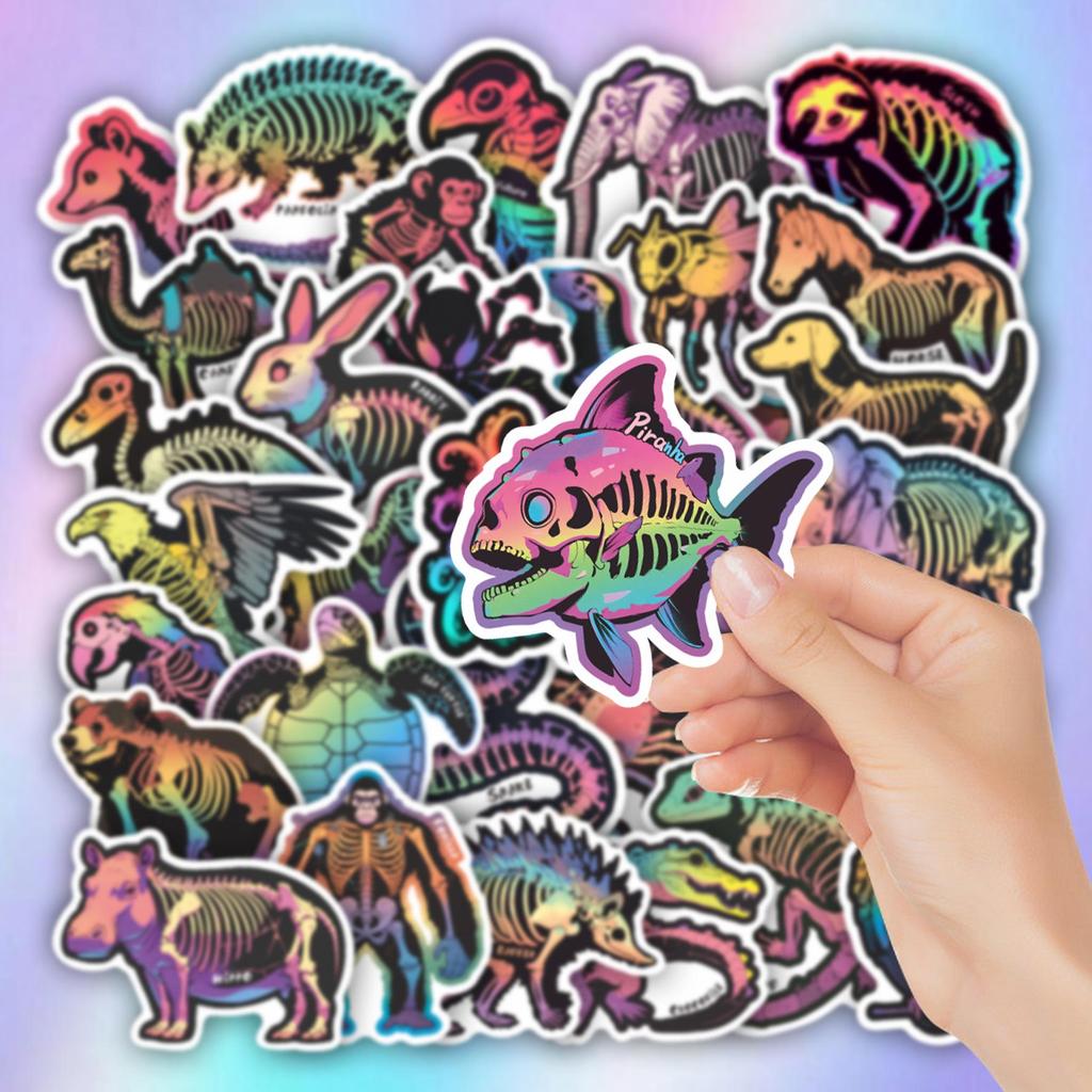 50 Colorful Animal Skeleton Waterproof Stickers for Kids - Perfect for Journaling, DIY, Water Bottles & Computers