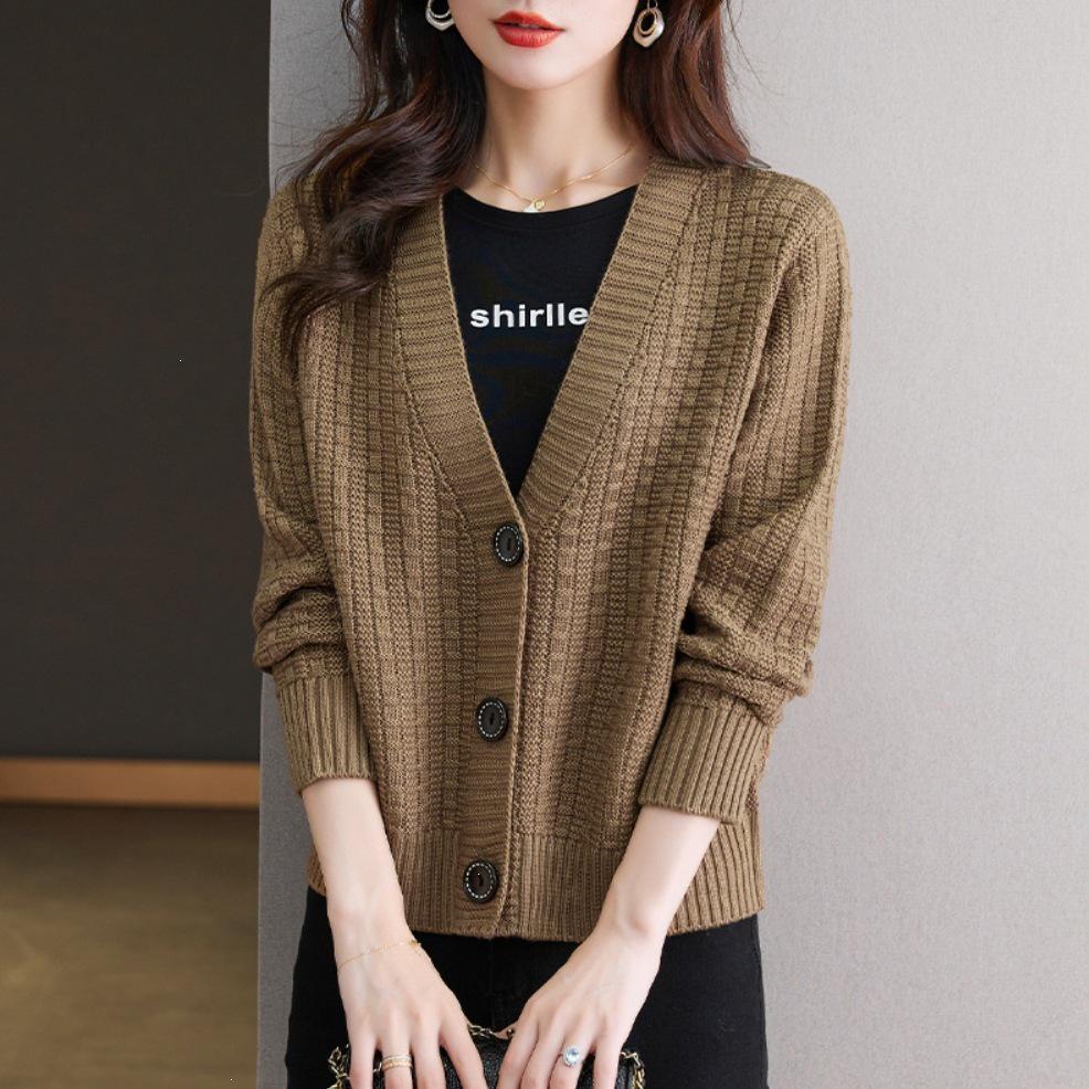 Women's V-Neck Knitted Sweater - 2026 Autumn/Winter, Loose Fit, Versatile, Fashionable Knitwear, Casual Lazy Style.