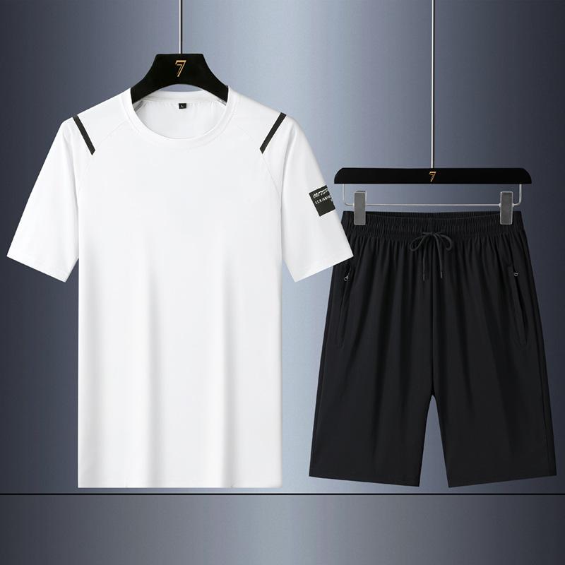 Leisure Sports Ice Silk Speed Drying Two Piece Set Summer Men's Short Sleeved Running Sports Set