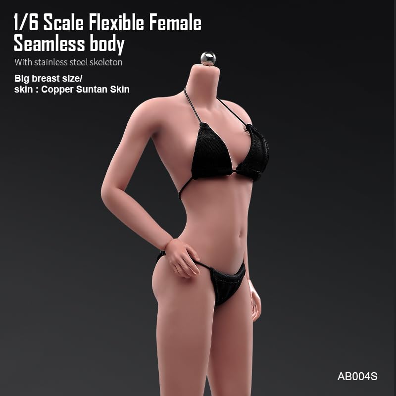 16 Scale Body, Beautiful Dark Skin Female Action Figure with Large Breasts, 12-Inch Model Set Doll Toy, Fits 16 Head Carving, Beauty Head Sculpt