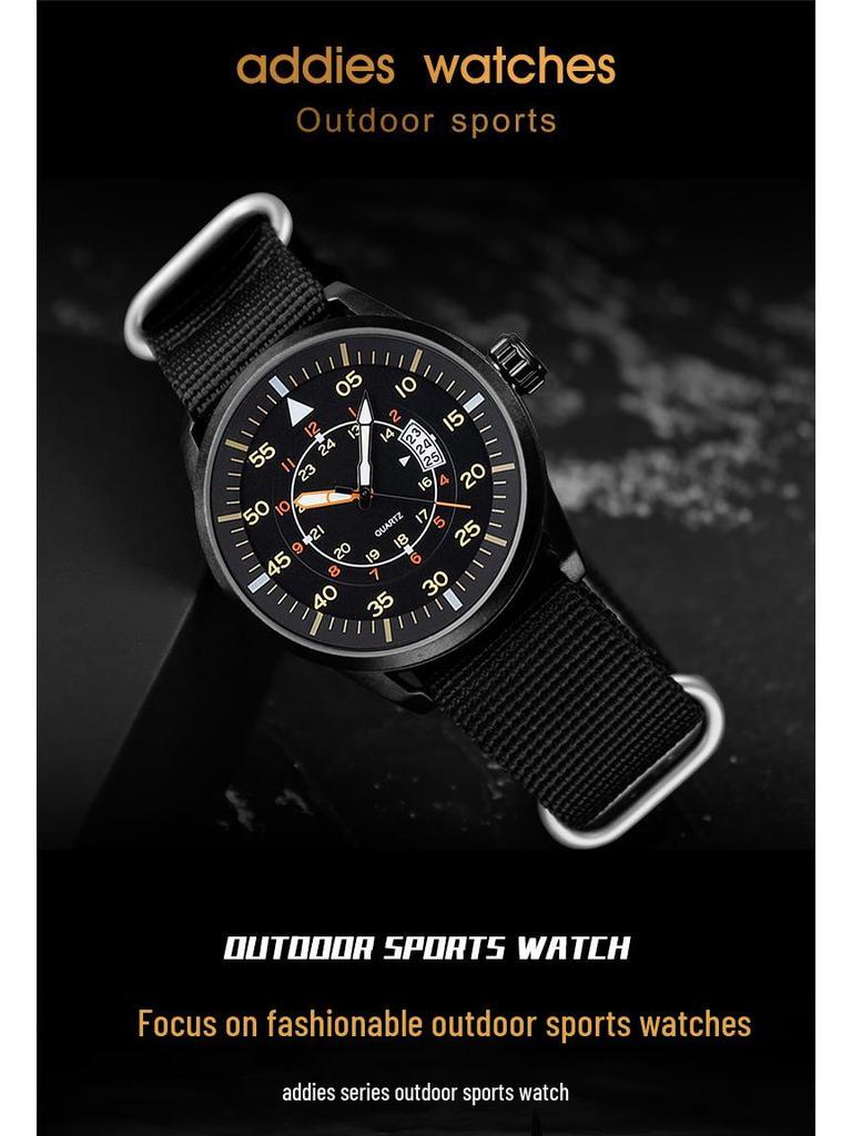 Addies Nylon Strap Men's Waterproof Quartz Sports Watch with Luminous Calendar