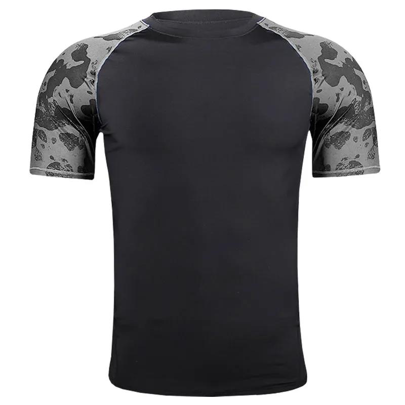 

Летняя спортивная рубашка, мужская футболка с коротким рукавом, эластичные футболки для фитнеса, дышащий повседневный быстросохнущий топ, камуфляжные колготки контрастного цвета XL серый