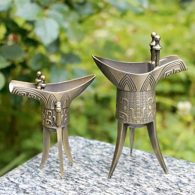 Cană de vin antică, artizanat metalic cupă de vin China, Cană cadou creativă în stil chinezesc, Cupă din bronz pentru băuturi spirtoase albe