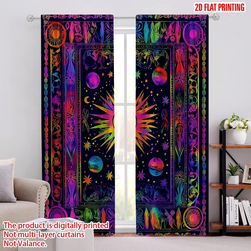 

2Pcs 2D flat printingBoho Door Curtains Sun Moon For French Door Hippie Bohemian Suitable For Bedroom Bathroom Living Room 52.50 × 116.00 cm 2 pcs