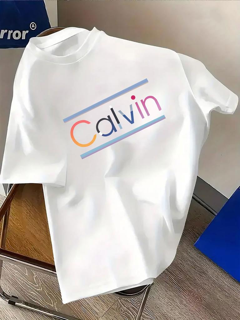Unisexs Casual Fashion Letter Print TShirt Round Neck Comfortable 100 Cotton Unisexs Tshirt for Daily Wear Summer Streetwear