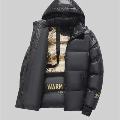 Men's Black & Gold Hooded Winter Jacket - High-End Fashion, Thickened Cotton Coat