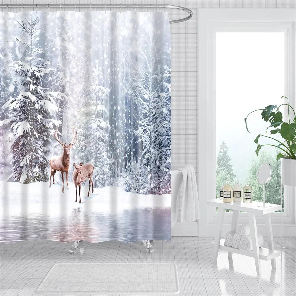 Universe Starry Sky Shower Curtain Bathroom Decor Bath Curtains Waterproof Polyester Christmas Snowflake Bathroom Curtains