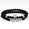 European and American Exaggerated 1mm Black Matte Copper Bead Bracelet, Micro-inlaid Zircon Crown Bracelet, Set.