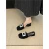 Beautiful Thick Heel Rhinestone Square Buckle Open-toed Slippers Temperament One-word Slippers Women Wear Sandals Versatile Sandals In Summer Women