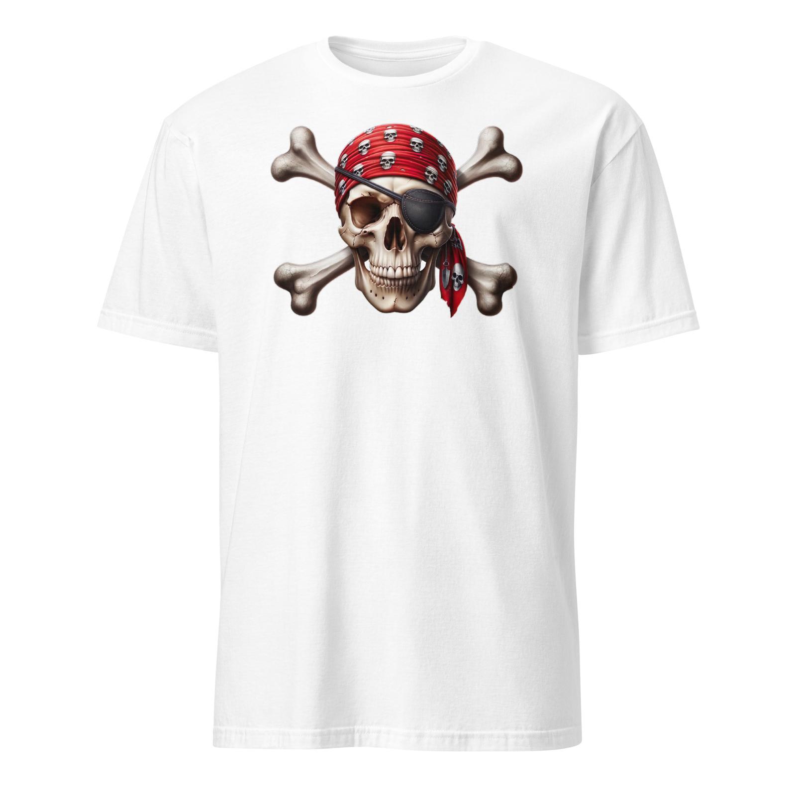 

Unisex Pirate Skull T-Shirt | Short Sleeve Red Bandana Eyepatch Crossbones Tee 5XL різнокольоровий
