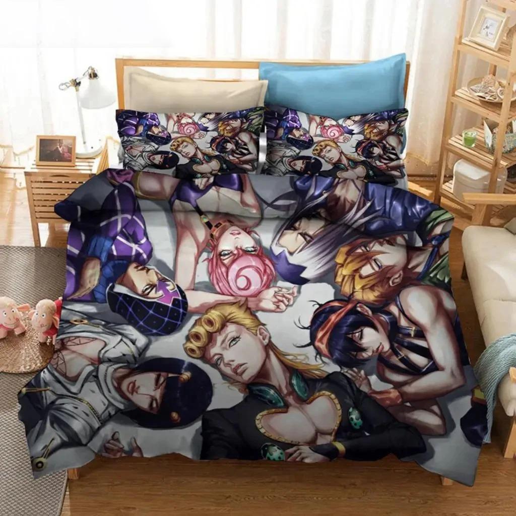 Comforter Anime Jojo Bizarre Adventure Jotaro Kujo Bedding Set 3D Printed Suitable For Bedroom Kids Home