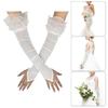 Antique 1920s Theme Party Long Fingerless Gloves with Bead Decors Sheer Gloves for Weddings Flapper Costume Accessory