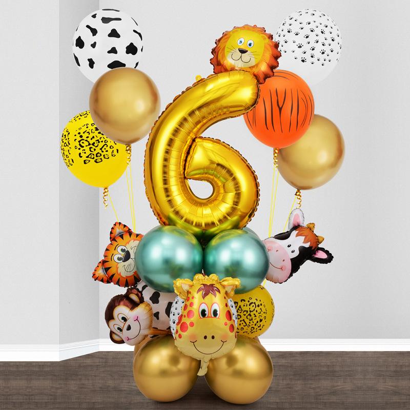 Lion Giraffe Balloon Cream White Number Birthday Balloon Set Jungle Animal Theme Birthday Party Decoration Children'S Gift