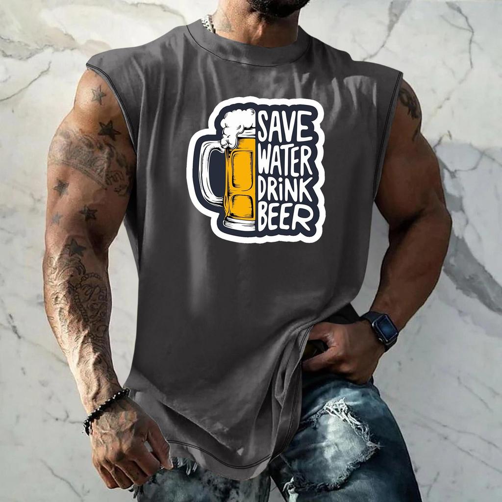 Men Sleeveless Tank Top Loose Fit Casual Streetwear Graphic Print Muscle Shirt Summer Beach Holiday Workout Gym Vest