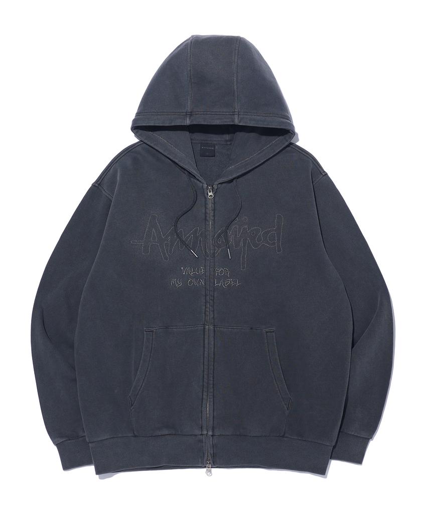 Annoyed Pigment Lettering Hooded Sweat Zip-Up Lq1Tu076_Charcoal_2