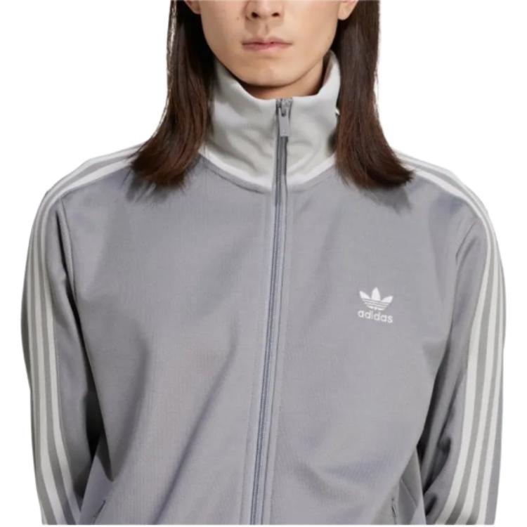 Adidas Originals Logo Slim Fit Stand Collar Zip Long Sleeve Jacket Men Jacket Gray JP1226