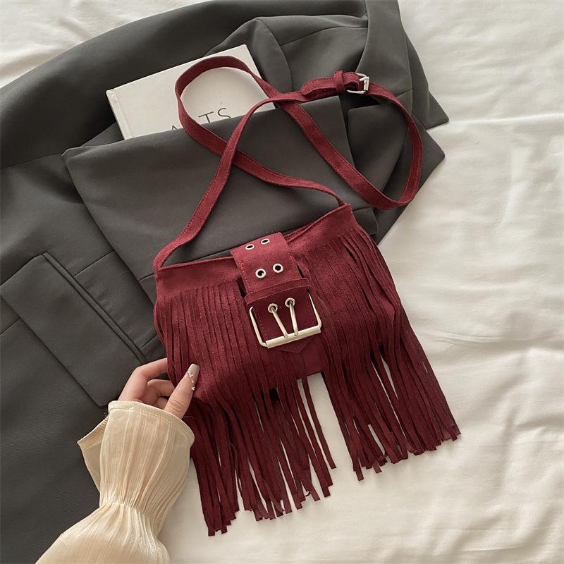 Premium Bag Women 2025 New Niche Retro Suede Fringed Shoulder Bag Fashion Messenger Bucket Bag
