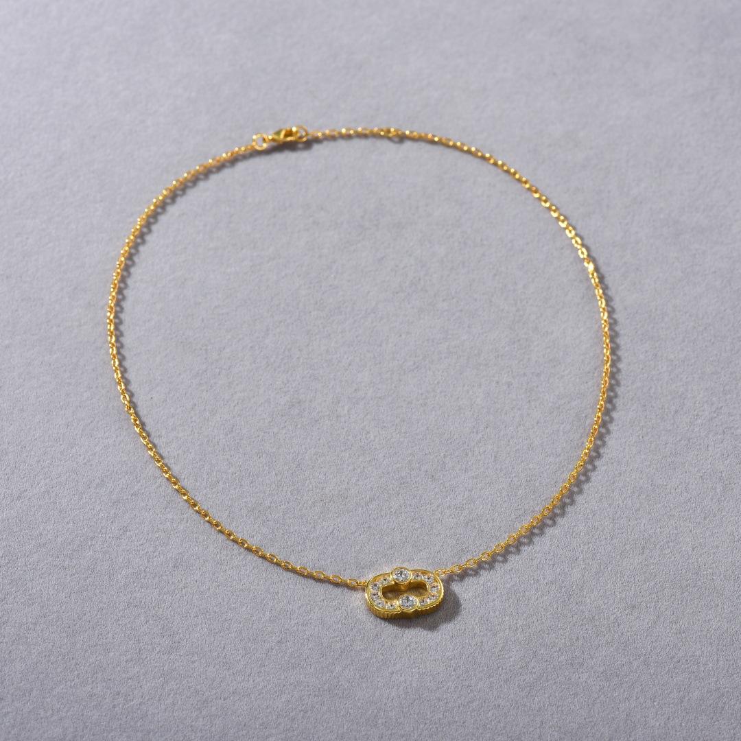 Premium Metal Brass Plated 18K Real Gold Inlaid With Zircon Pig Nose Clavicle Chain Simple Necklace